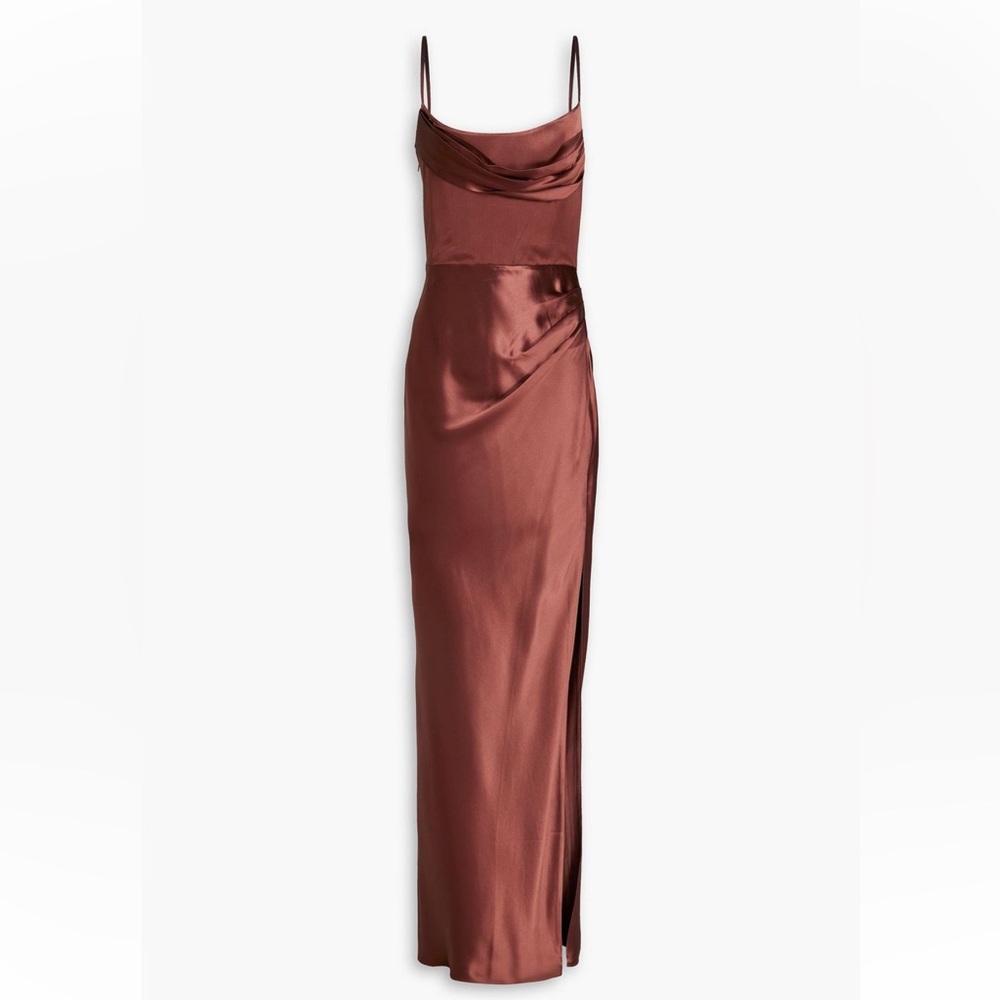 NWT NICHOLAS Draped Satin Gown in Brown Size 6